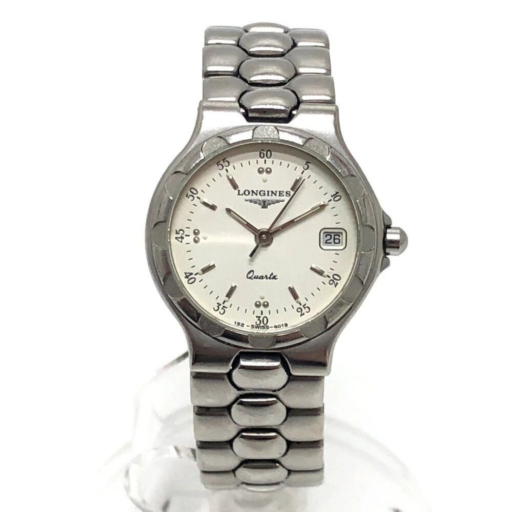 LONGINES 4019 Conquest Quartz watch round face Wristwatch SS Silver